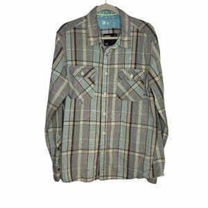 Oakley Button Up Shirt Mens Size Large Gray Green Plaid Long Sleeve Cotton Blend